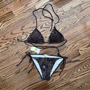 O’Neill NWT medium brown teal paisley bikini